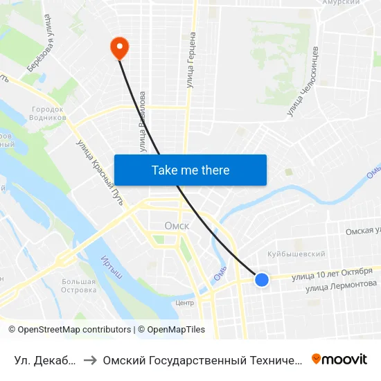 Ул. Декабристов to Омский Государственный Технический Университет map