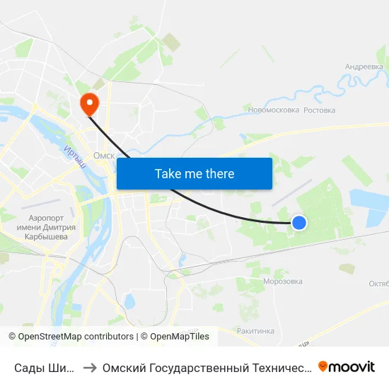Сады Шинник-3 to Омский Государственный Технический Университет map