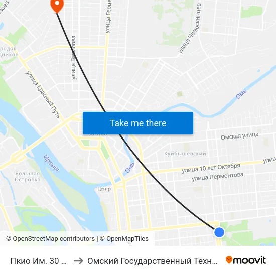 Пкио Им. 30 Лет Влксм to Омский Государственный Технический Университет map