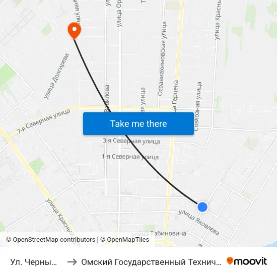 Ул. Чернышевского to Омский Государственный Технический Университет map