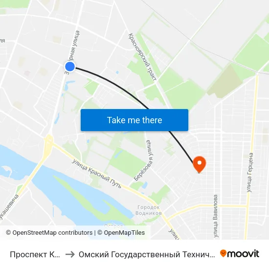 Проспект Королева to Омский Государственный Технический Университет map