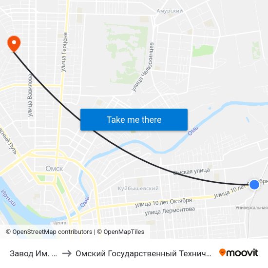 Завод Им. Попова to Омский Государственный Технический Университет map