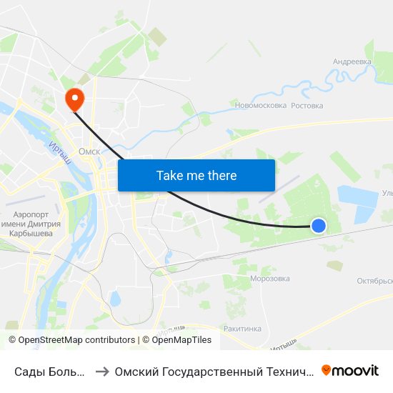 Сады Большевичка to Омский Государственный Технический Университет map
