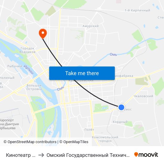 Кинотеатр Космос to Омский Государственный Технический Университет map