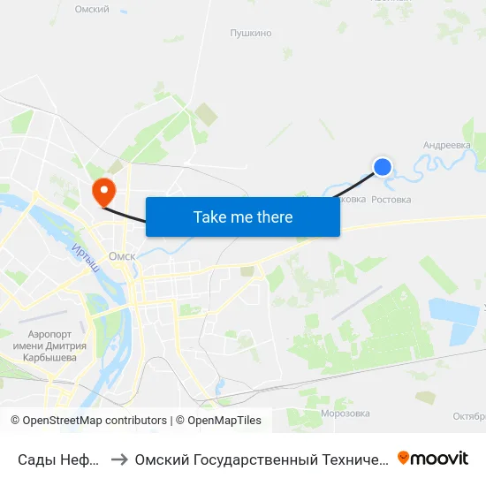 Сады Нефтяник-2 to Омский Государственный Технический Университет map