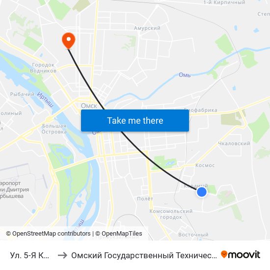 Ул. 5-Я Кордная to Омский Государственный Технический Университет map