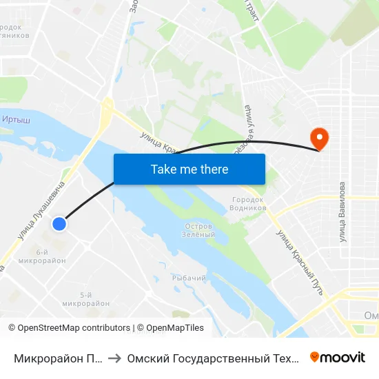 Микрорайон Прибрежный to Омский Государственный Технический Университет map