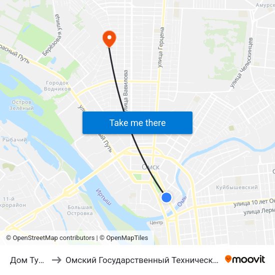 Дом Туриста to Омский Государственный Технический Университет map