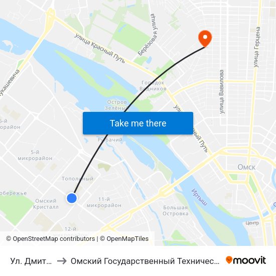 Ул. Дмитриева to Омский Государственный Технический Университет map