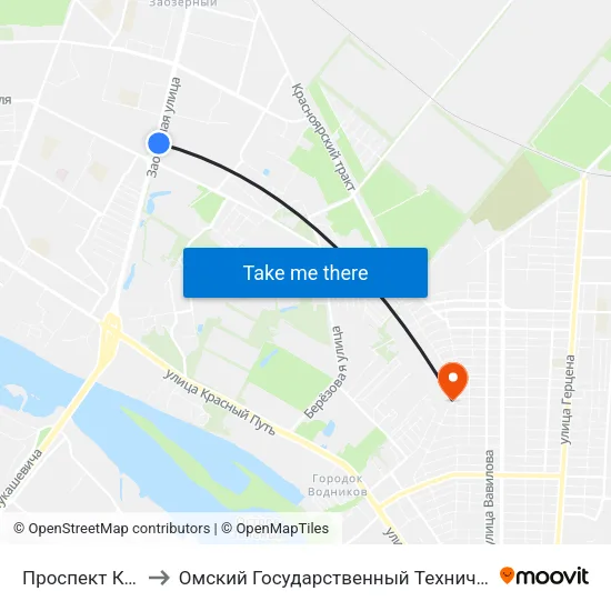 Проспект Королева to Омский Государственный Технический Университет map