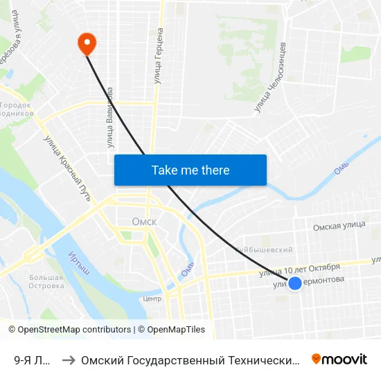 9-Я Линия to Омский Государственный Технический Университет map