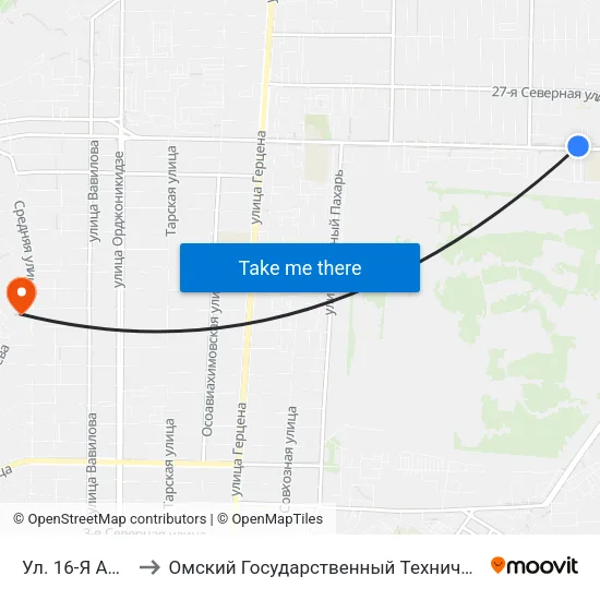 Ул. 16-Я Амурская to Омский Государственный Технический Университет map