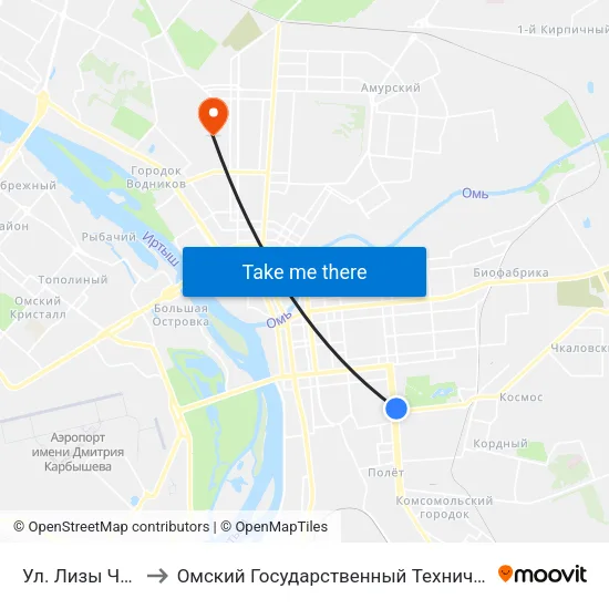 Ул. Лизы Чайкиной to Омский Государственный Технический Университет map