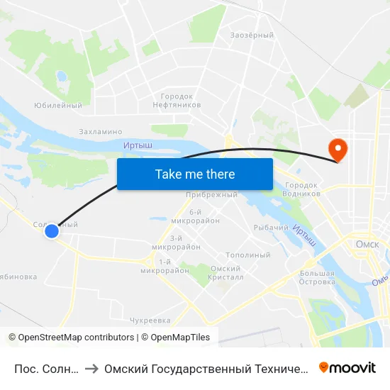 Пос. Солнечный to Омский Государственный Технический Университет map