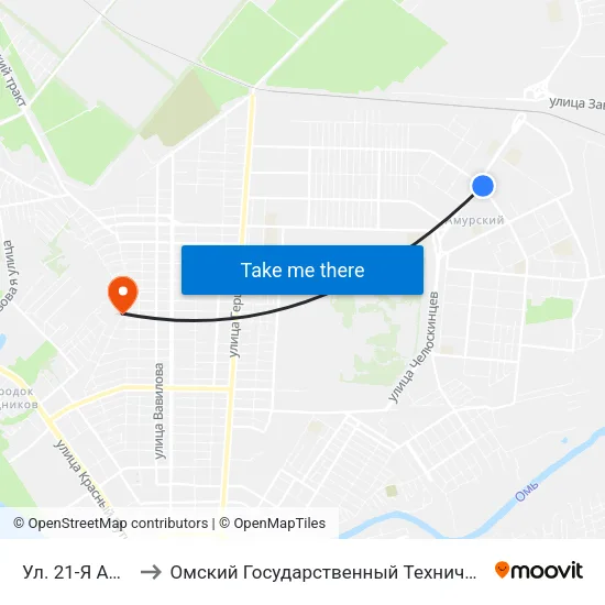 Ул. 21-Я Амурская to Омский Государственный Технический Университет map