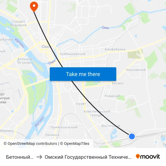 Бетонный Завод to Омский Государственный Технический Университет map