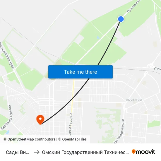 Сады Виктория to Омский Государственный Технический Университет map