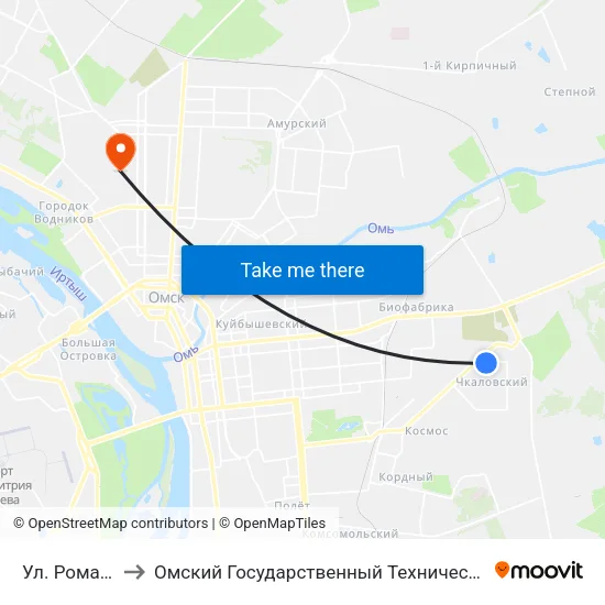 Ул. Романенко to Омский Государственный Технический Университет map