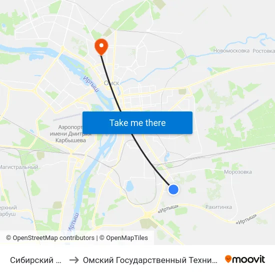 Сибирский Проспект to Омский Государственный Технический Университет map
