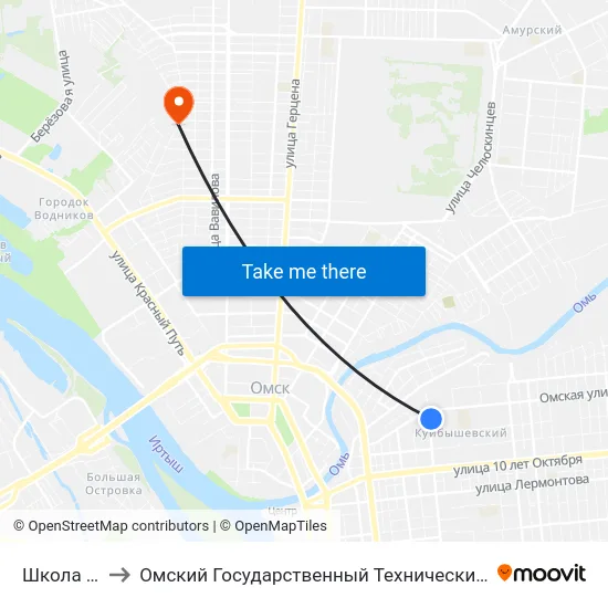 Школа №65 to Омский Государственный Технический Университет map