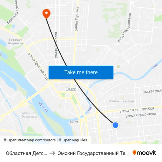 Областная Детская Больница to Омский Государственный Технический Университет map