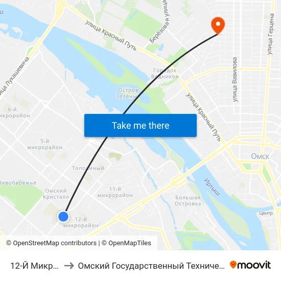 12-Й Микрорайон to Омский Государственный Технический Университет map