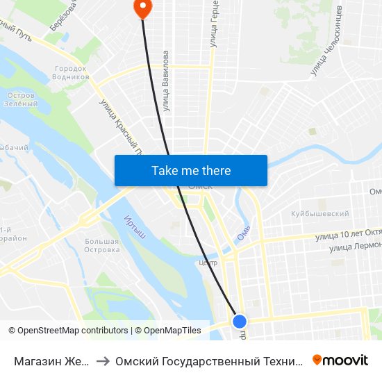 Магазин Жемчужина to Омский Государственный Технический Университет map