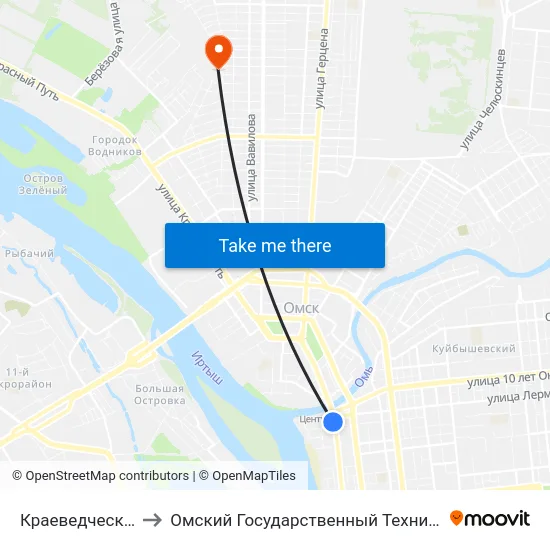 Краеведческий Музей to Омский Государственный Технический Университет map