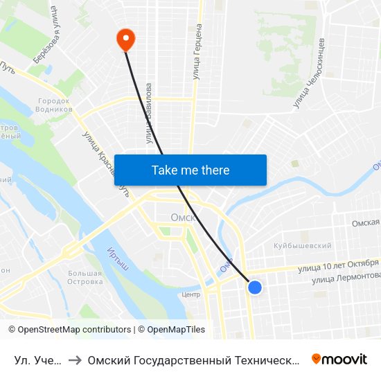Ул. Учебная to Омский Государственный Технический Университет map