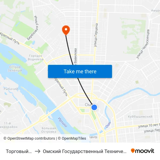 Торговый Центр to Омский Государственный Технический Университет map