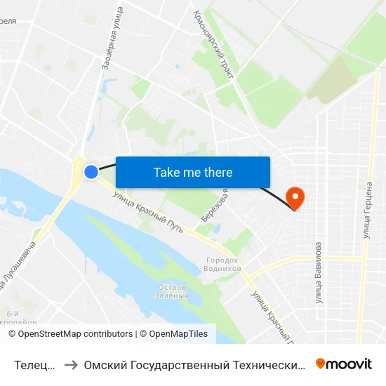 Телецентр to Омский Государственный Технический Университет map