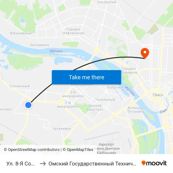 Ул. 8-Я Солнечная to Омский Государственный Технический Университет map