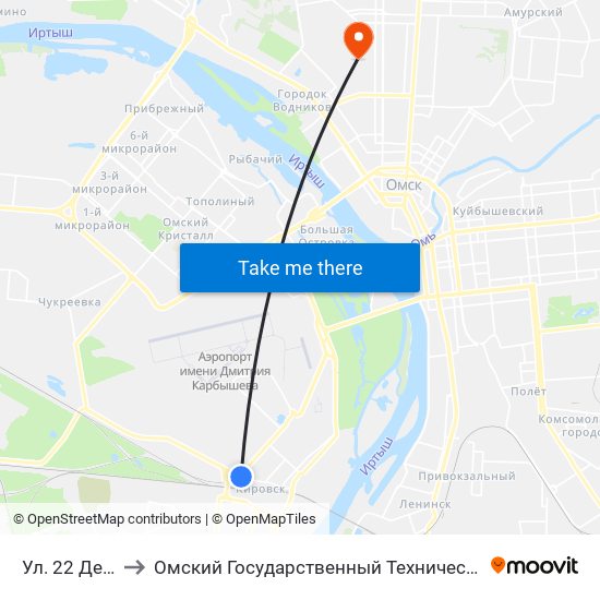 Ул. 22 Декабря to Омский Государственный Технический Университет map