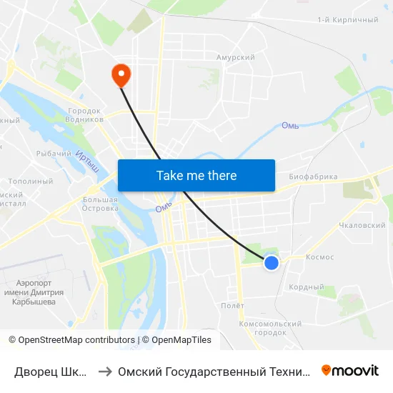 Дворец Школьников to Омский Государственный Технический Университет map