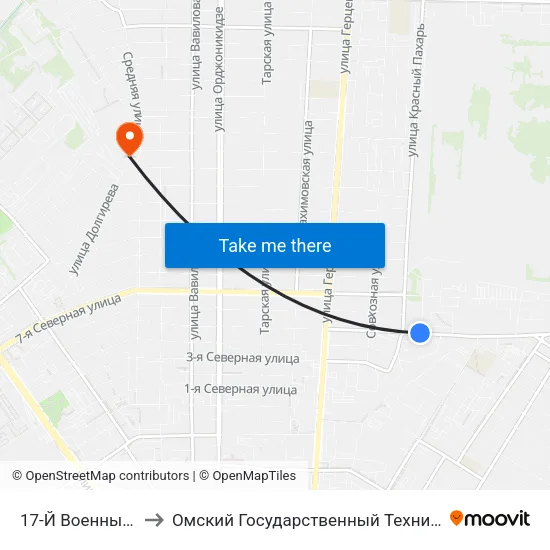 17-Й Военный Городок to Омский Государственный Технический Университет map