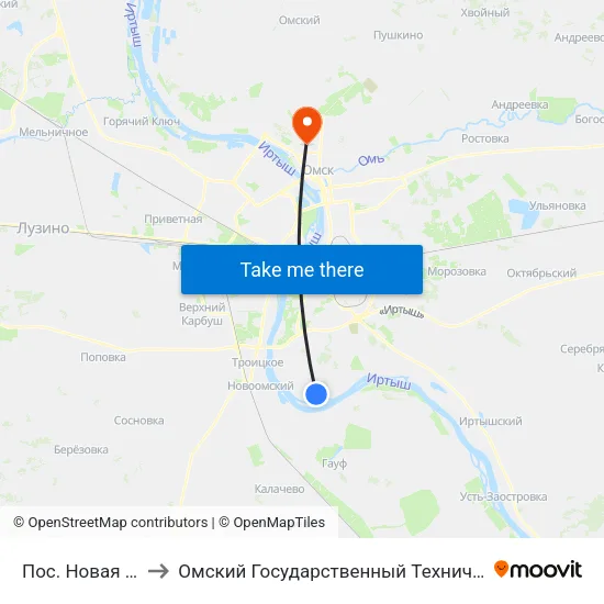 Пос. Новая Станица to Омский Государственный Технический Университет map