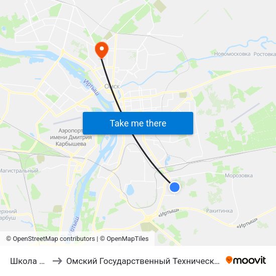 Школа №107 to Омский Государственный Технический Университет map