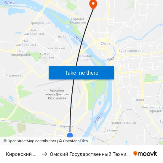 Кировский Исполком to Омский Государственный Технический Университет map