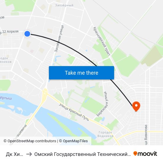 Дк Химик to Омский Государственный Технический Университет map