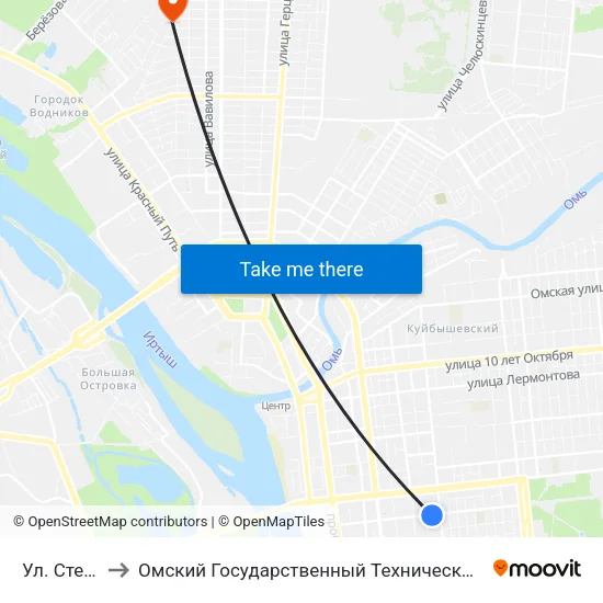 Ул. Степная to Омский Государственный Технический Университет map