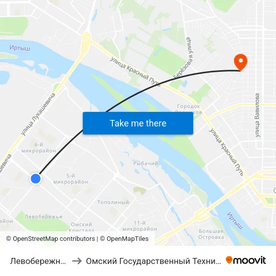 Левобережный Рынок to Омский Государственный Технический Университет map