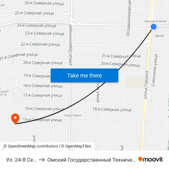 Ул. 24-Я Северная to Омский Государственный Технический Университет map