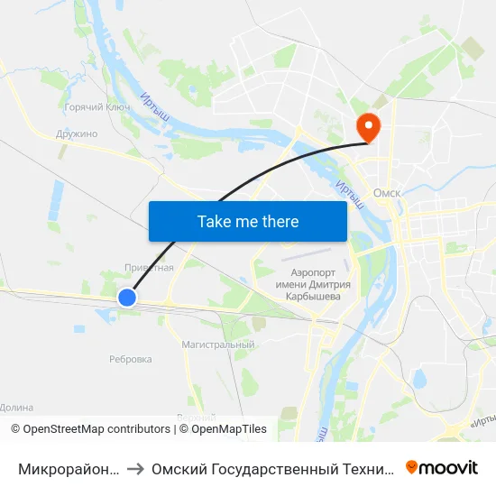 Микрорайон Входной to Омский Государственный Технический Университет map