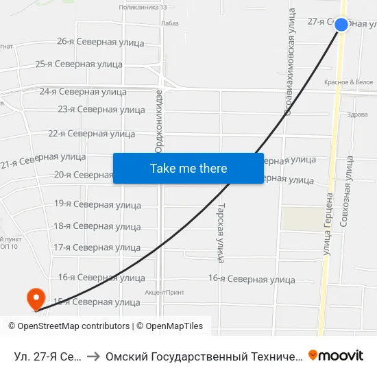 Ул. 27-Я Северная to Омский Государственный Технический Университет map