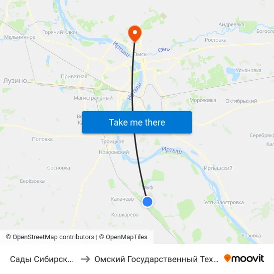 Сады Сибирский Садовод-5 to Омский Государственный Технический Университет map