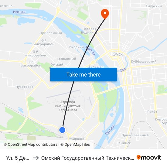 Ул. 5 Декабря to Омский Государственный Технический Университет map