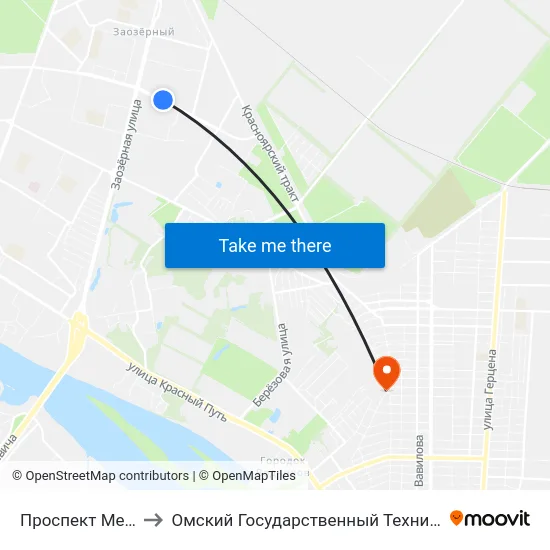 Проспект Менделеева to Омский Государственный Технический Университет map