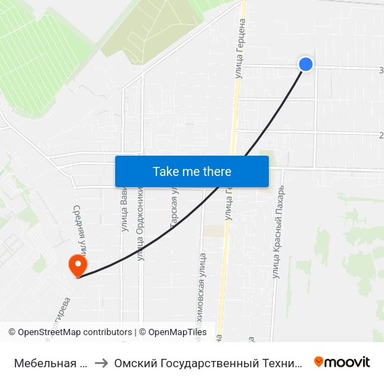 Мебельная Фабрика to Омский Государственный Технический Университет map