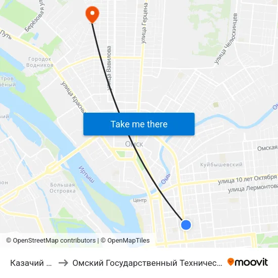 Казачий Рынок to Омский Государственный Технический Университет map