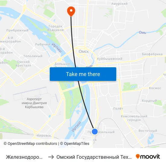 Железнодорожный Вокзал to Омский Государственный Технический Университет map